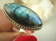 bpe8071 Czarodziejsko Piękny CUDOWNY Orientalny Pierścień Labradoryt Spektrolit - kamień Zorzy Polarnej r.18 Srebro 925 # - 10