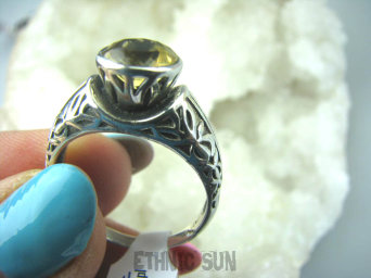 bpee3169 BAJECZNIE PIĘKNA obrączka zdobiony Pierścień Pierścionek Cytryn - kamień antycukrzycowy r.22 Srebro 925 