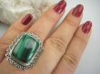 bpe4385 Biżuteria Egzotyczna !!! UWAGA PIĘKNY !!! MALACHIT W ORIENTALNEJ OPRAWIE -  Pierścień MALACHIT - pobudza kreatywność r.18/ r.19 Srebro 925 # - 8