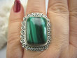 bpe4385 Biżuteria Egzotyczna !!! UWAGA PIĘKNY !!! MALACHIT W ORIENTALNEJ OPRAWIE -  Pierścień MALACHIT - pobudza kreatywność r.18/ r.19 Srebro 925 # - 6