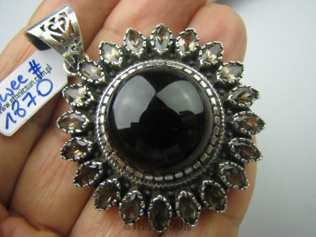 bwee1870 EGZOTYCZNE Duże  23 gramy SŁOŃCE !!!!  Zabójczo Piękny Wisior Kwarc Dymny - kamień antystresowy Srebro 925 #