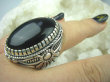 bpe5571 Niezwykły OLBRZYM MASYWNY 23 GRAMY !!!! Pierścień naturalny CZARNY ONYKS SERCE, EGZEMY,PAMIĘĆ r.18 Srebro 925 # - 2