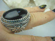 bpe5571 Niezwykły OLBRZYM MASYWNY 23 GRAMY !!!! Pierścień naturalny CZARNY ONYKS SERCE, EGZEMY,PAMIĘĆ r.18 Srebro 925 # - 6