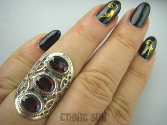 bpee3375 LŚNIĄCA HRABINA !!! Długi Olśniewający Ażurowy Pierścień szlachetne GRANATY r.13/r.14 szeroka obrączka Srebro 925 #