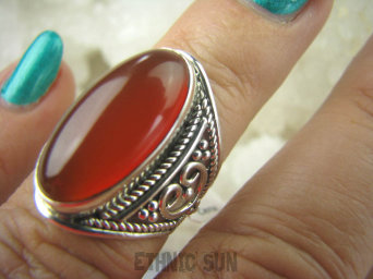 bpe5780 Delikatny ażurowy Pierścień Czerwony Onyks - regeneruje SERCE, EGZEMY, PAMIĘĆ r.12 Mały Rozmiar ażurowa obrączka Srebro 925