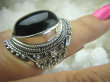 bpe5984 Śliczny  DUŻY Orientalny Pierścień czarny ONYKS regeneruje SERCE, EGZEMY, PAMIĘĆ r.13 Srebro 925 # - 2