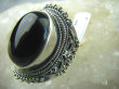 bpe5984 Śliczny  DUŻY Orientalny Pierścień czarny ONYKS regeneruje SERCE, EGZEMY, PAMIĘĆ r.13 Srebro 925 # - 6