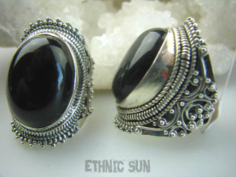 bpe5984 Śliczny  DUŻY Orientalny Pierścień czarny ONYKS regeneruje SERCE, EGZEMY, PAMIĘĆ r.13 Srebro 925 #