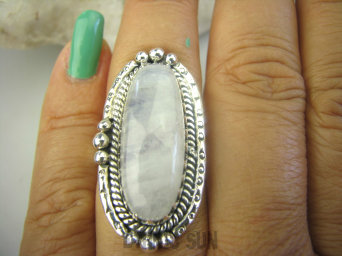 bpe8240 Biżuteria Orientalna !!! Długi 3.6 cm Egzotyczna Pierścień Kamień Księżycowy r.16/ r.17 Srebro 925 #