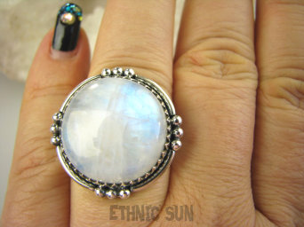 bpe6743 Orientalna Piękność Pierścień Niebiesko Błękitny KAMIEŃ KSIĘŻYCOWY r.19 Srebro 925 #