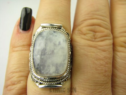 bpe8789 Biżuteria Orientalna Pierścień Pierścionek Wielobarwny Kamień Księżycowy r.16 Srebro 925 #