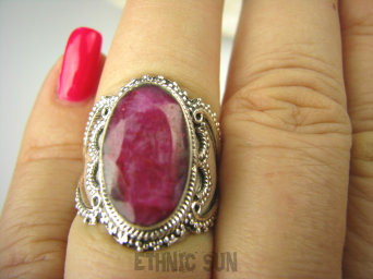 bpee3702 Przepiękny Pierścień Rubin Indyjski - kamień Miłości Rubiny r.16 ażurowa obrączka Srebro 925 #