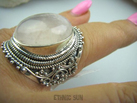 bpe5283 Biżuteria Orientalna !!!! Egzotyczny Pierścień KWARC Różowy Kamień mocnego SERCA r.18 Srebro 925 #