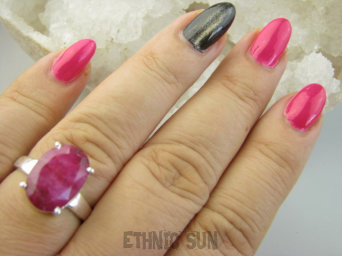 bpee4344 PIĘKNY Elegancki Pierścień Pierścionek OKAZ Rubin Indyjski Rubiny r.20 Srebro 925