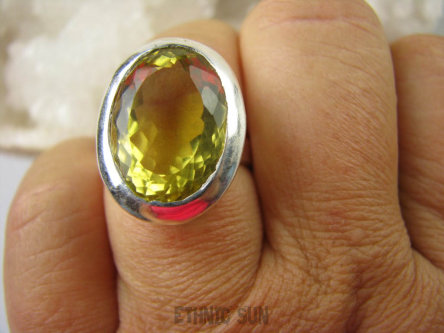 bpee3443 Genialny TAK Piękny ! Pierścień Słoneczny żółty CYTRYN LEMON  - OKAZ NAJWYŻSZA JAKOŚĆ KAMIENIA Cytryn - kamień antycukrzycowy r.18 Srebro 925 #