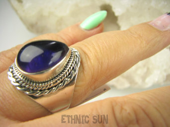 bpe9056 Biżuteria Orientalna !!! Egzotyczny Pierścień Pierścionek naturalny Ametyst - kamień mądrości r.17 Srebro 925 #