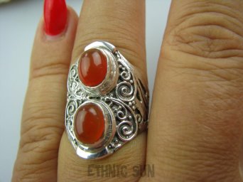 bpe5084 Egzotyczny Pierścień czerwony Onyks -  regeneruje SERCE, EGZEMY, PAMIĘĆ r.16 Srebro 925 #