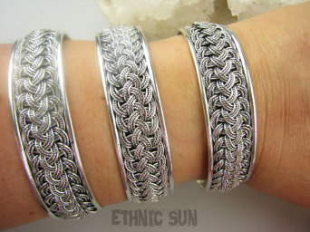 bb3736  BOSKO PIĘKNA !Egzotyczne Sploty Orientalna Otwarta Bardzo Wygodna Masywna 46G !! Oksydowana Bransoleta Bransoletka Bangla Cała ze srebra Srebro 925 #