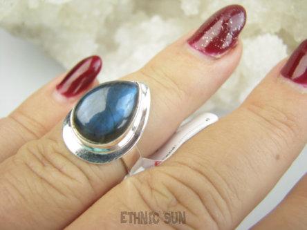 bpe9438 Delikatny Pierścień Pierścionek LABRADORYT Spektrolit - kamień Zorzy Polarnej r.11 Mały Rozmiar SREBRO 925