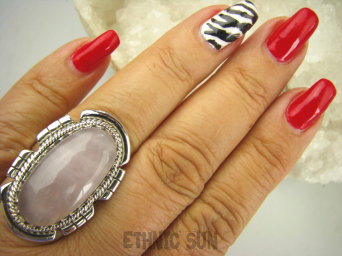 bpe7975 Piękny OKAZ !!!! Egzotyczny Pierścień KWARC Różowy Kamień mocnego SERCA r.17/ r.18 Srebro 925 #