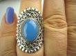 bpe3657 Błękitno - Niebieski CHALCEDON (TARCZYCA) w szerokiej zdobionej oprawie - Piękny Pierścień r.13 Srebro 925 czakra gardła # - 7