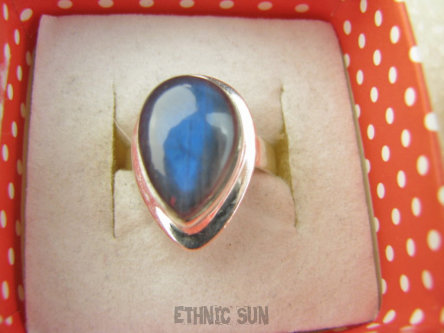 bpe9361 Delikatny Pierścień Pierścionek LABRADORYT Spektrolit - kamień Zorzy Polarnej r.12 SREBRO 925 MAŁY ROZMIAR 