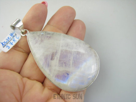 bwe3786 KRÓLEWSKA KROPLA  olbrzym OKAZ 36 gramów  z Tęczą !!!! Klasyczny 7,5cm / 4cm Wisior Zawieszka KAMIEŃ KSIĘŻYCOWY w lśniącej oprawie Srebro 925 #