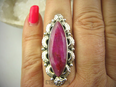 bpee3765 CUDOWNY Długi Pierścień Rubin Indyjski w orientalnej oprawie Rubiny r.20/ r.21 Srebro 925 #