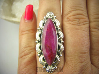 bpee3765 CUDOWNY Długi Pierścień Rubin Indyjski w orientalnej oprawie Rubiny r.20/ r.21 Srebro 925 #