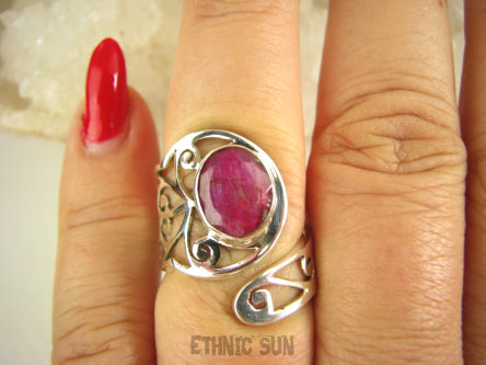 bpee4172 Rubinowy Artysta Ażurowy Regulowany Pierścień Pierścionek Rubin Indyjski Rubiny r.13, r.14, r.15, r.16 szeroka obrączka Srebro 925