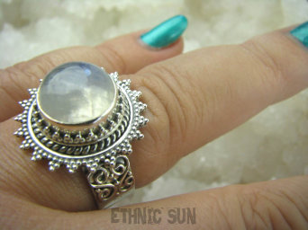 bpe5816 Egzotyczna Piękność - Cudowny Pierścień Przeświecający KAMIEŃ KSIĘŻYCOWY r.20 Srebro 925 #