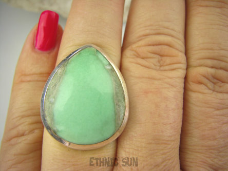 bpe6783 ZIELONA KROPLA - SKARB Natury - Piękny Klasyczny Pierścień kojący WARYSCYT - przywracanie nadziei, wytrwałość, pokonywanie życiowych problemów r.15 Srebro 925 #