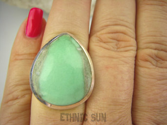 bpe6783 ZIELONA KROPLA - SKARB Natury - Piękny Klasyczny Pierścień kojący WARYSCYT - przywracanie nadziei, wytrwałość, pokonywanie życiowych problemów r.15 Srebro 925 #