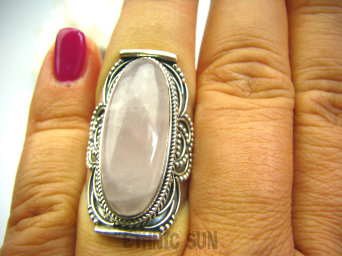 bpe1628 Biżuteria Orientalna !!!! Długi Egzotyczny Pierścień KWARC Różowy Kamień mocnego SERCA r.16 Srebro 925 #