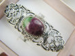 bpe9673 Biżuteria Orientalna POEZJA Ażurowy DŁUGI Pierścień Pierścionek naturalny Zoisyt z Rubinem r.18 Srebro 925 # - 9