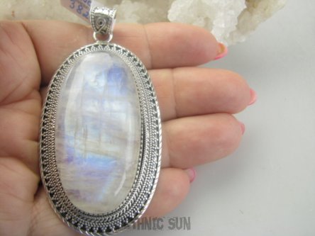 bwe3825 Mieniący się  Olbrzym 39 g, 7.2 cm !!! Przepiekny Wisior Zawieszka BOSKI KAMIEŃ KSIĘŻYCOWY Srebro 925 #