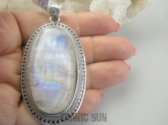 bwe3825 Mieniący się  Olbrzym 39 g, 7.2 cm !!! Przepiekny Wisior Zawieszka BOSKI KAMIEŃ KSIĘŻYCOWY Srebro 925 #