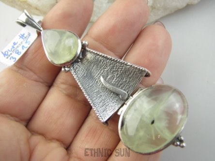 bwe3815 Niesamowity Gigant 28g !!1 JEDNY ! Długi 8.3 cm Wisior Zawieszka z prehnitami Prehnit Czakra Serca SREBRO 925 #