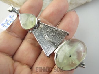 bwe3815 Niesamowity Gigant 28g !!1 JEDNY ! Długi 8.3 cm Wisior Zawieszka z prehnitami Prehnit Czakra Serca SREBRO 925 #