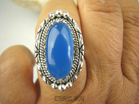 bpe7940 Niebiańska Piękność Delikatny Pierścień niebieski CHALCEDON czakra gardła (TARCZYCA) r.17 Srebro 925 #
