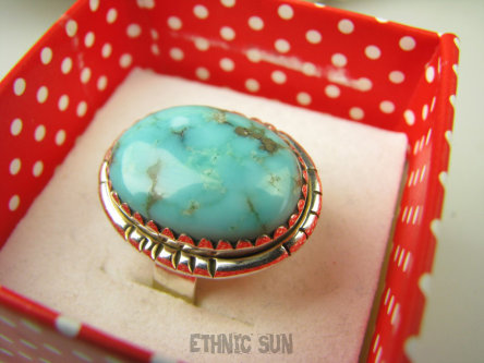 bpe8532 Niezwykły OKAZ Pierścień naturalny TURKUS ARIZONA Turkusy r.16 egzotyczne Srebro 925 #