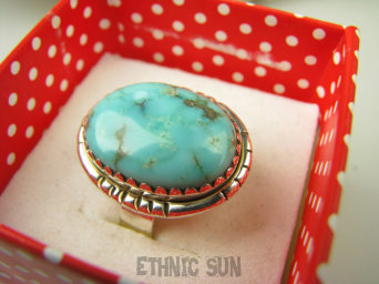 bpe8532 Niezwykły OKAZ Pierścień naturalny TURKUS ARIZONA Turkusy r.16 egzotyczne Srebro 925 #