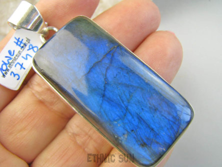 bwe3748 NIEBIESKO GRANATOWY Magiczny Prostokąt Duży 23 gramy !6,2cm ! Klasyczny Wisior Zawieszka LABRADORYT Spektrolit - kamień Zorzy Polarnej lśniące SREBRO 925 #