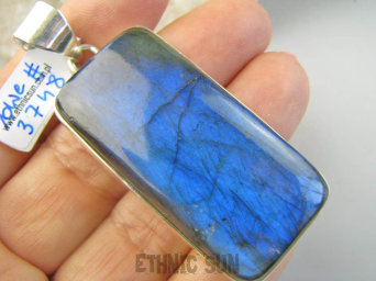 bwe3748 NIEBIESKO GRANATOWY Magiczny Prostokąt Duży 23 gramy !6,2cm ! Klasyczny Wisior Zawieszka LABRADORYT Spektrolit - kamień Zorzy Polarnej lśniące SREBRO 925 #