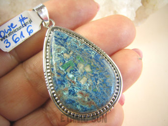 bwe3616 Wielobarwna Kropla !!!  Wisior Zawieszka naturalny Brązowo Niebieski AZURYT zdobione Srebro 925 #