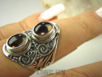 bpe8346 Piękny ażurowy Pierścień Pierścionek KWARC DYMNY KAMIEŃ ANTYSTRESOWY I USPOKAJAJĄCY r.15 Srebro 925 #