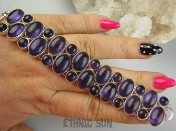 bb3882 XXXL AMETYSTOWA KRÓLOWA  !!!! DWURZĘDOWA Ogromna szeroka 51 gramów !!! WSPANIAŁA Bransoleta Ametyst - kamień mądrości Srebro 925 #