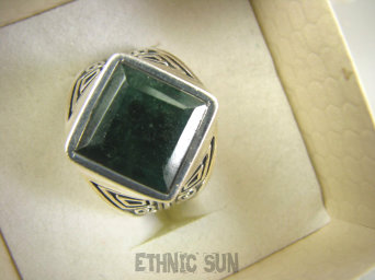 bpee4131 UNISEX DUŻY MĘSKI lub damski SYGNET Pierścień Pierścionek Szmaragd Indyjski Szmaragdy r.21 DUŻY ROZMIAR Srebro 925 #