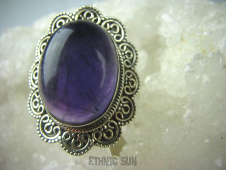 bpe5436 DUŻY  Pierścień naturalny AMETYST w morskich falach - kamień mądrości (migrena, bezsenność) r.17 Srebro 925 #