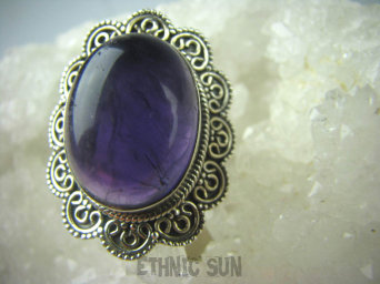 bpe5436 DUŻY  Pierścień naturalny AMETYST w morskich falach - kamień mądrości (migrena, bezsenność) r.17 Srebro 925 #